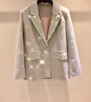 

Brand Fashion Women High-end Luxury Spring Autumn Ladies Sequins Hot Rhinestone Blazer Coat