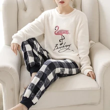 Women Pajamas Autumn Winter Flannel Warm Woman Sleepwear Korean Cute Cartoon Pajama Set Fashion Pijama Mujer Home Cloth Pyjamas