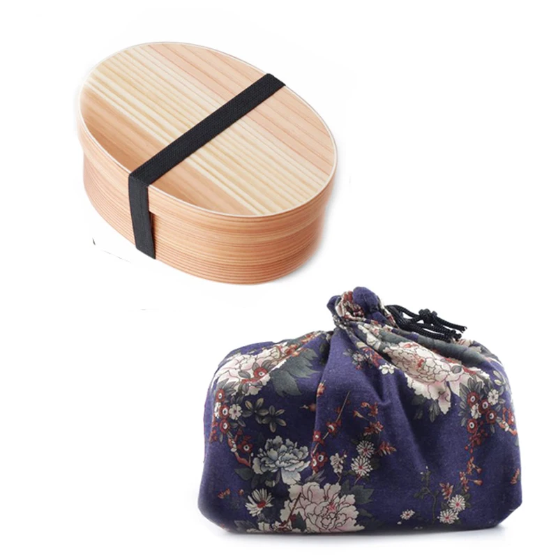 Oval A4 Unibird Food Container Wooden Lunch Box with Bag Compartment Shushi Bento Box for Kids Spoon Chopsticks Dinnerware for Picnic - Color: Oval A4