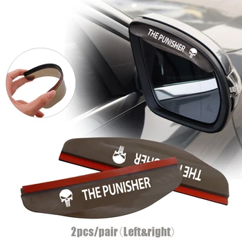 

1 pair Black Car Rearview Mirror Rainproof Eyebrow Cover flexible PVC rain blade rain cover for The Punisher Skul.