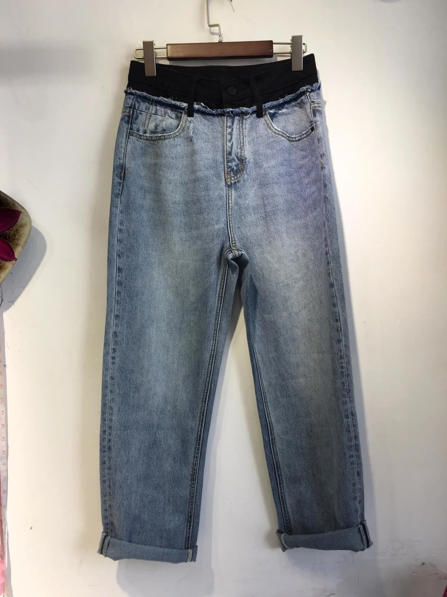 Женские Модные свободные контрастные прямые джинсы 1130