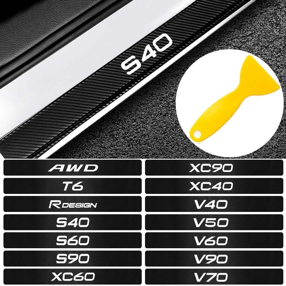 4 шт. Автомобильная Защитная Накладка на порог из углеродного волокна для Volvo S60 XC90
