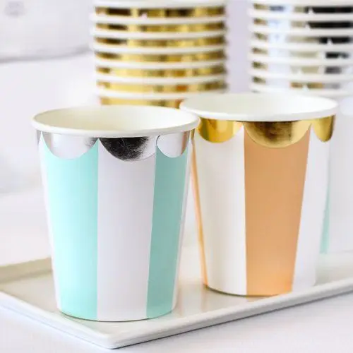 Black Stripe Party Cups with Gold Foil Hot Silver Black Stripe Tableware Paper Cups