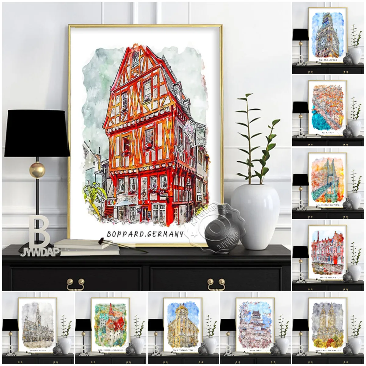 

World City Travel Poster, London Denmark Germany Wall Art, Belgium Paris Wall Stickers, Rome Japan Retro Poster, Home Decor
