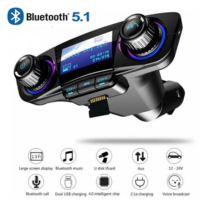 BT06 Bluetooth автомобильное зарядное устройство fm-передатчик стиль Bluetooth 5,1 интеллектуальная тележка зарядное устройство с поддержкой Bluetooth MP3-плеер fm-передатчик - Цвет: Черный