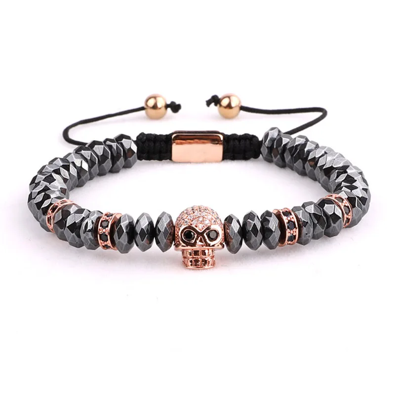 New Fashion men Jewelry bracelet CZ skull charm custom hematite beads friendship bracelet men - Image 4