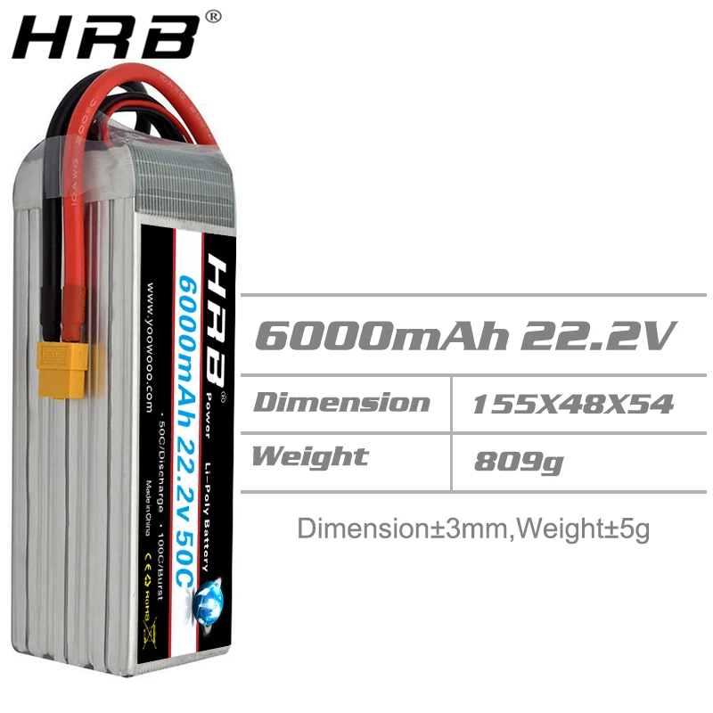 HRB 6S 22,2 V Lipo Батарея 6000 мА/ч, EC5 XT90 XT60 TRX T деканов женский 50C для гонок вид от первого лица для БПЛА 4WD автомобилей Грузовик Лодка RC Запчасти AKKU