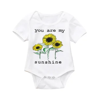 

Toddler Baby Girls bodysuit Toddler infant Sunflower Letter Print Jumpsuit Summer O-Neck Short Sleeve Casual Clothes costume A40