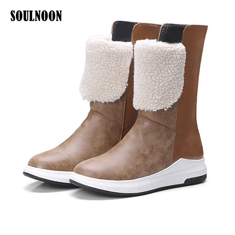 

Black Brown Winter Women Snow Boots Platform Plush Mid-calf Casual Shoes Round Toe Woman's Fashion Short Boots Large Size 34-44