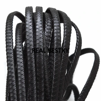 

2m/lot approx 7.6*3mm black braid Leather Cord Braid Rope Diy Jewelry Findings Accessories Fashion Jewelry Making Materials diy