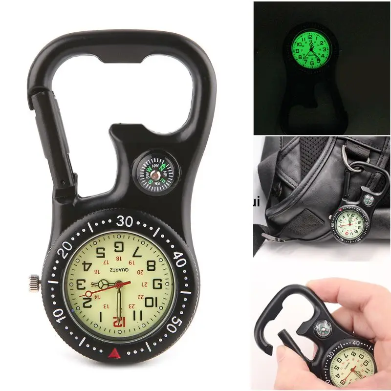 Скалолазание Карабин светящиеся часы повесить пряжка-компас открывалка для бутылок аналоговый дисплей кварцевый механизм M7DC