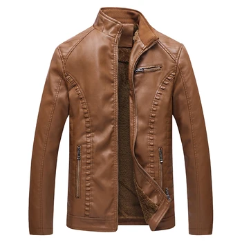 

Winter leather jacket jacket men's motorcycle warm leather jacket fashion brand men's fleece solid color