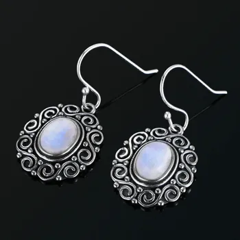 

925 Sterling Silver Charoite Beads Earring 6x8MM Oval Moonstone Amethyst Drop Earrings For Women Party Engagement Wedding Gift