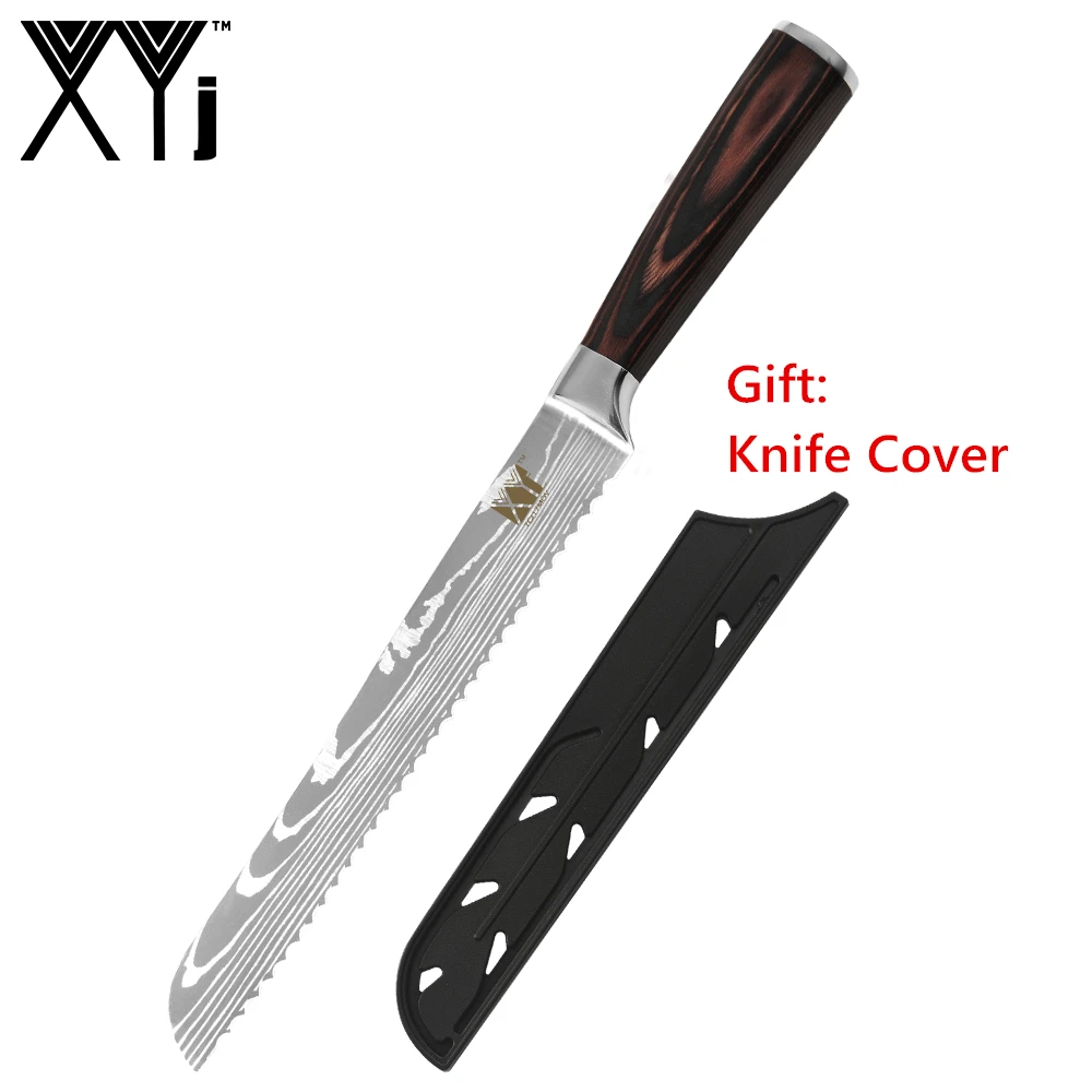 XYj 8 ''кухонный нож из нержавеющей стали для хлеба дамасский узор лезвие