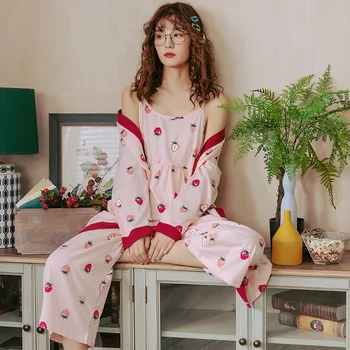 

Women Sexy Lingerie Bride Kimono Robe Pure Cotton Night Dressing Gown Bridesmaid Robes Peignoir Mariage Robe + Sling + Pants 3Pc