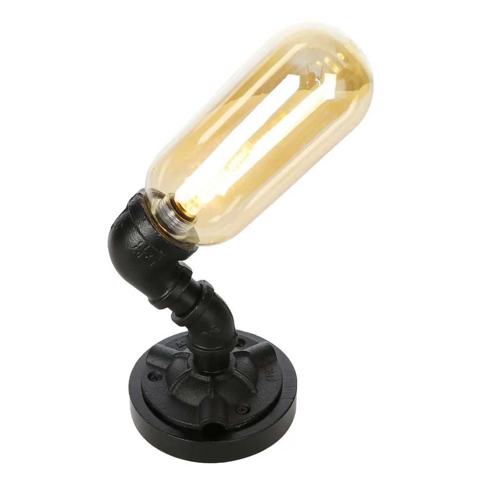 Vintage Industrial Water  Pipe   Table Lamp G4 110V 220V EU plug US plug Black Iron Lamp body Transparent glass Lampshade