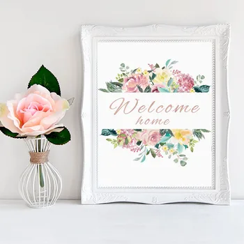 

Modern Floral Welcome Sign Poster Christmas Decor Wall Art Canvas Painting Print Picture Mother Gift Living Room Door Home Decor