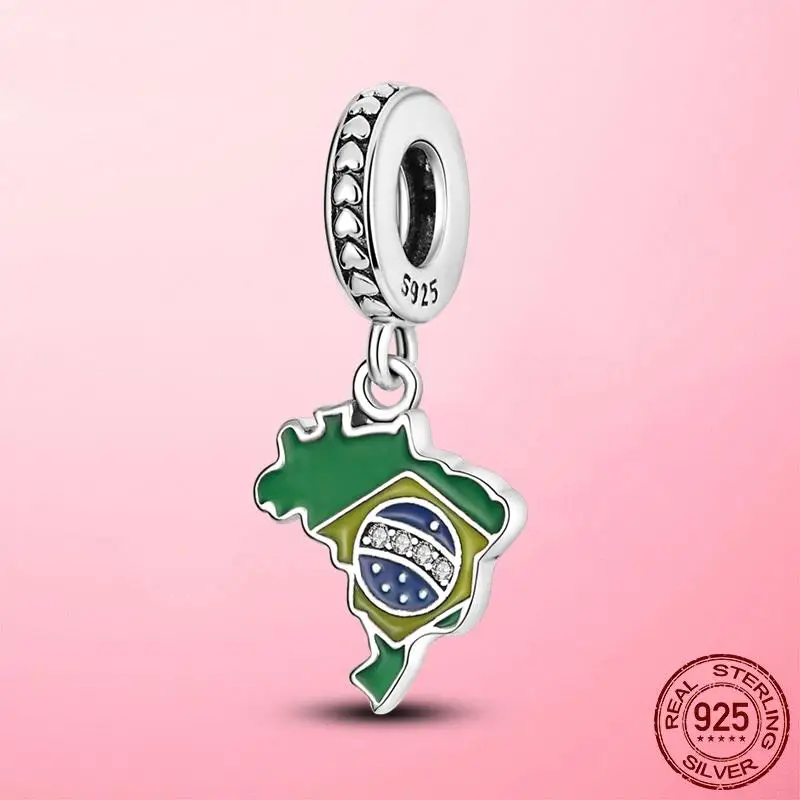 Genuine Silver Color Brazil Map Charms Travel Charm Fit Original Pandora Bracelet For Jewelry DIY Memorial Gift | Украшения и