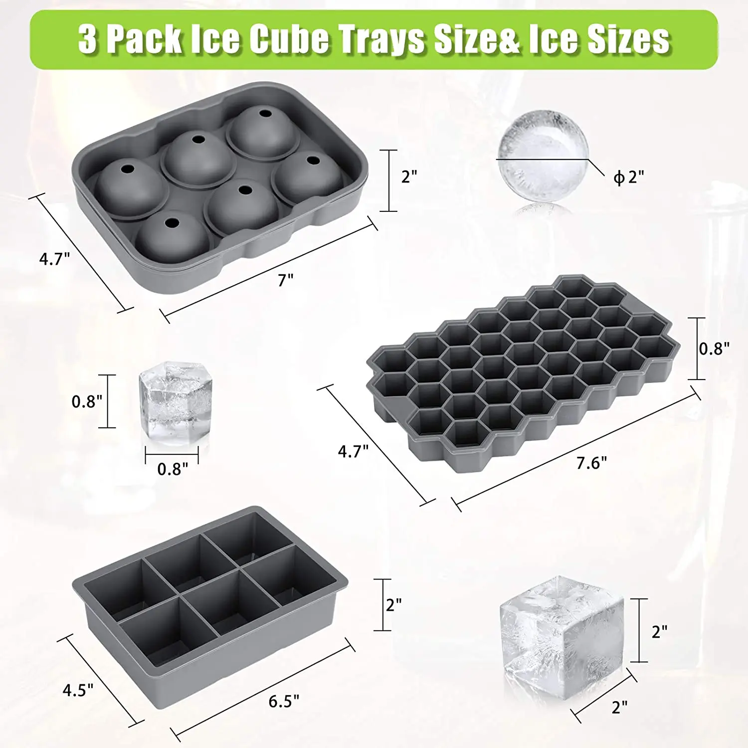 Aerb Moules /à gla/çons en silicone Combo grands cubes et hexagonaux avec couvercle moules /à gla/çons sph/ériques Lot de 3 moules /à gla/çons flexibles pour whisky