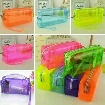 

Transparent Jelly Cosmetic Pencil Travel Bag With Zipper Office School Stationery Case Multi Color Large Capacity