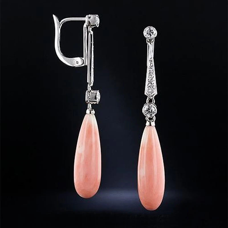 Pendientes largos delicados de Piedra Rosa y naranja, artística, Color plateado brillante, Coral, pendiente de declaración para mujer|Pendientes con forma de gota| - AliExpress
