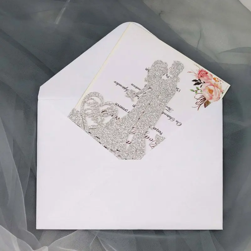  10pcs/set Glitter Laser Cut Wedding Invitations Card Invite Envelopes Kit for Engagement Personaliz - 4.00011E+12