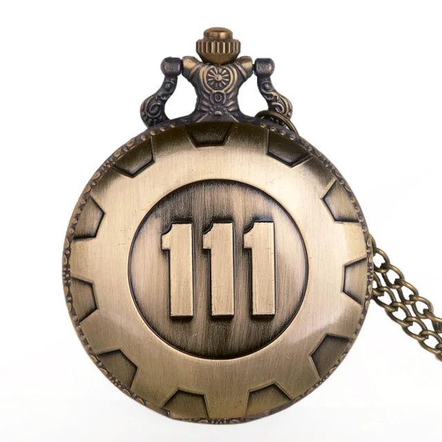 bronze Винтажные кварцевые карманные часы серебристого и золотого цвета, игра Fallout 4 vedle 111, стимпанк, Женское и мужское ожерелье, подвеска, брелок, часы с цепочкой - Цвет: bronze