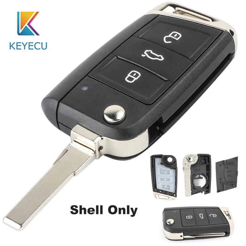 

KEYECU Replacement 3 Button Modified Folding Flip Remote Car Key Cover Case Shell For V*W Golf 7 G*TI MK7 Skoda Octavia A7 Seat
