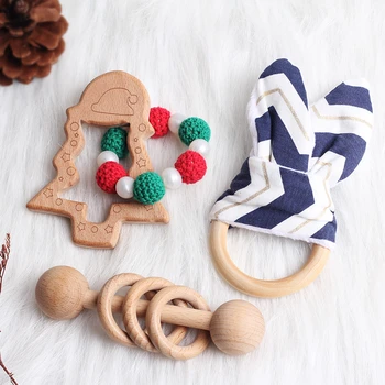 

1Set Baby Teether Christmas Tree Crochet Beads Baby Rattle Toys Rabbit Ears Bracelet pacifier clips Beech For Kid Gifts