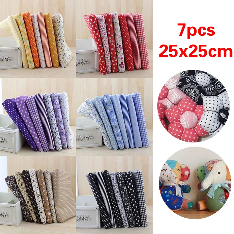 Patchwork Cotton Fabric Floral Printed 7pcs 25cmX25cm for Patchwork Needlework DIY Handmade Crafts