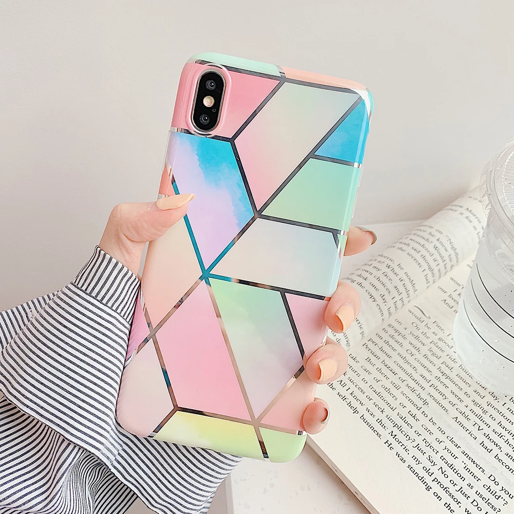 Чехол для телефона с геометрическим мрамором iPhone 11 Pro Max XR XS X 7 8 6S Plus мягкий чехол IMD