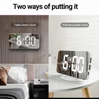 MICLOCK Digital Alarm Clock 7 Large LED Mirror Electronic Clocks with Touch Snooze Dual USB Charge