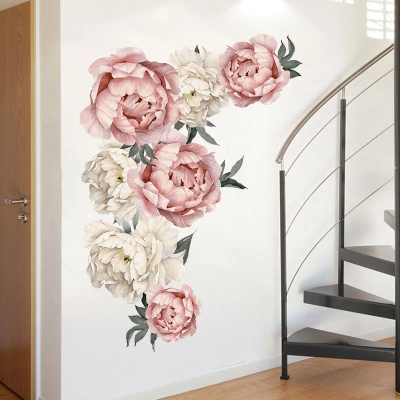 

Peony Flowers Wall Sticker Large size Watercolor Peony Decals Peel and Stick Removable for Living Room Bedroom Decoration Decor