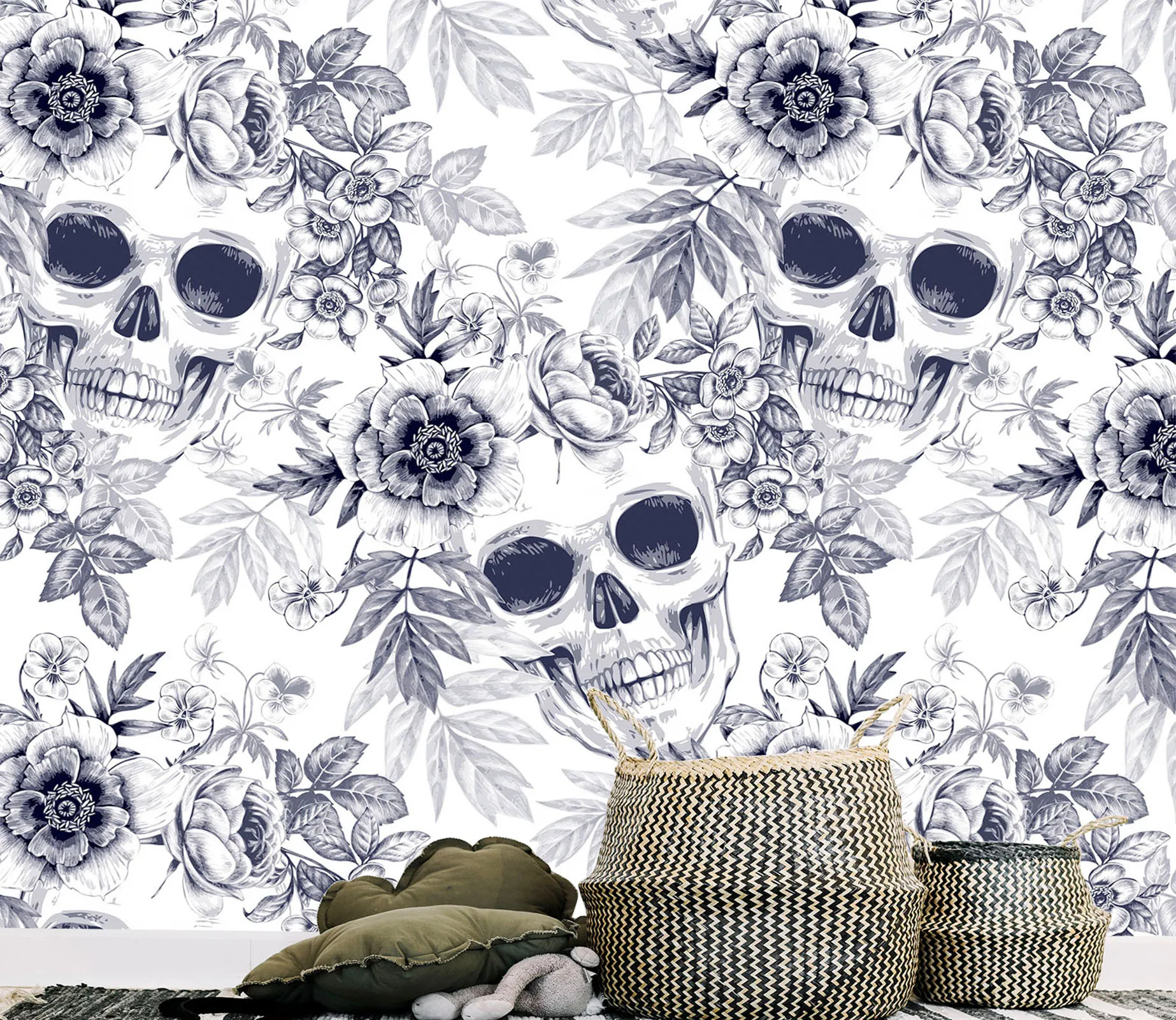 

[Self-Adhesive] 3D Black And White Personality Flower 369888 Wall Paper mural Wall Print Decal Wall Murals