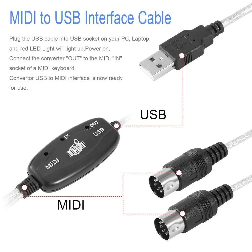 MIDI-USB Встроенный интерфейсный кабель адаптер для клавиатуры электронный барабан музыка создать конвертер ПК в музыкальную клавиатуру шнур