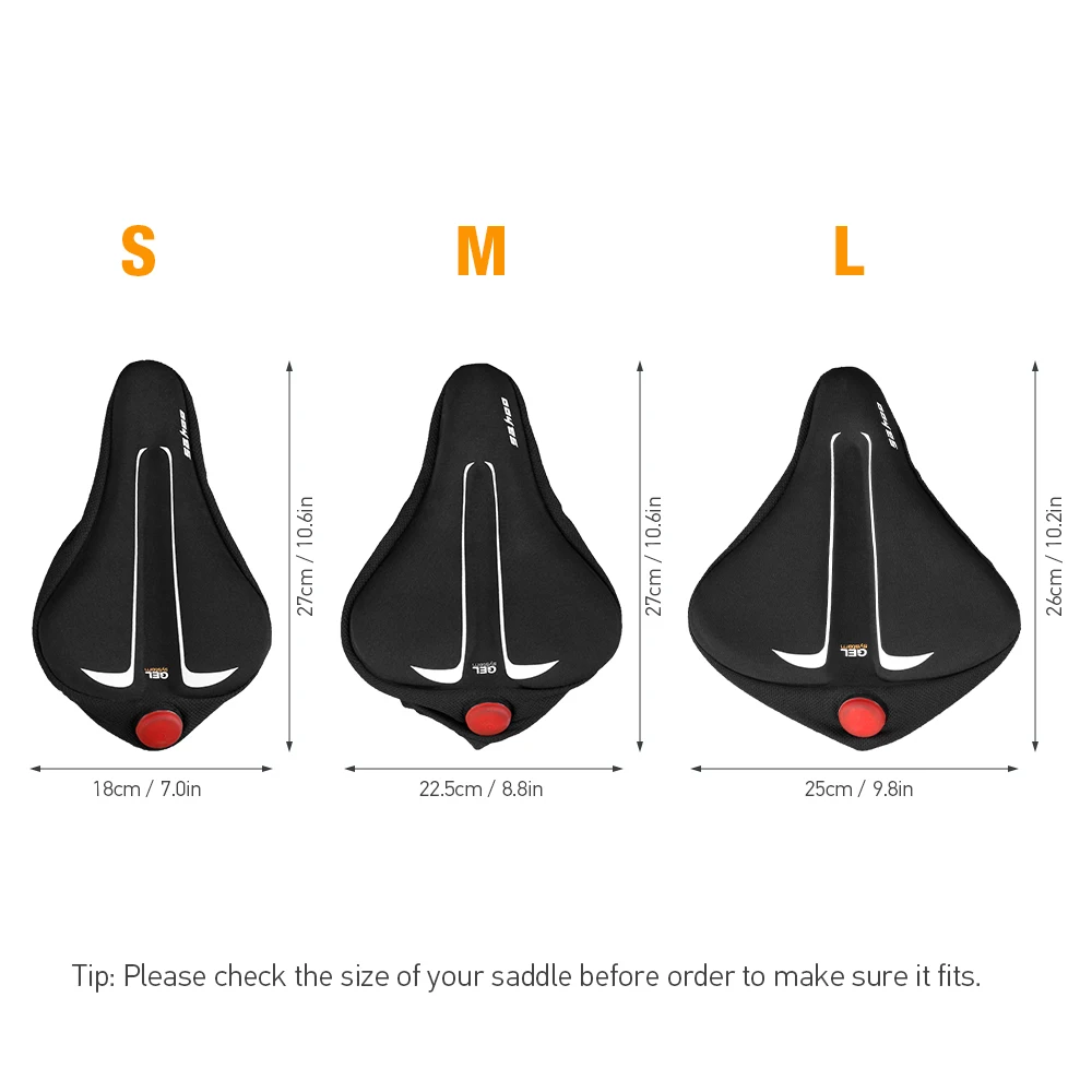 

Sahoo Cycling Slicone Gel Bike Seat Cover Bicycle Saddle Cushion Soft Seat Cover with Rear Back Light