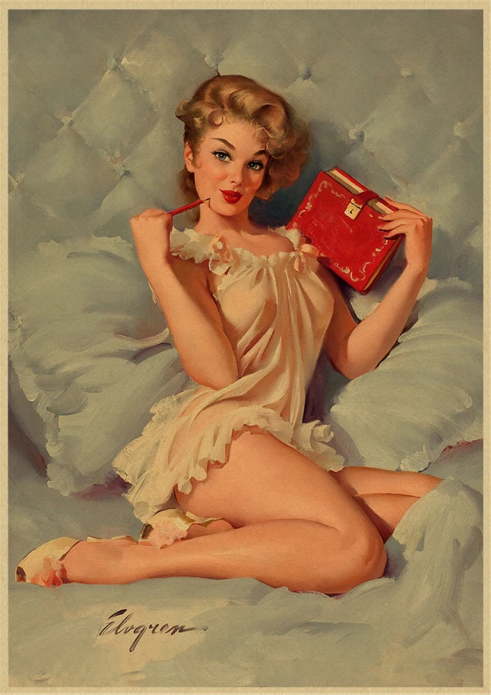 Pinup Girls Series 4 World War II Vintage Kraft Paper Classic Poster Bar Cafe Living Room Dining Wall Decorative Paintings