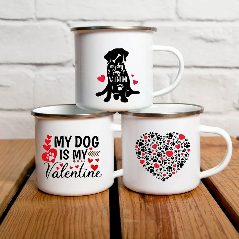 

My Dog Is My Valentine Creative Coffee Mugs Women Dessert Breakfast Enamel Cups Home Cocoa Water Mug Coworker Appreciation Gifts