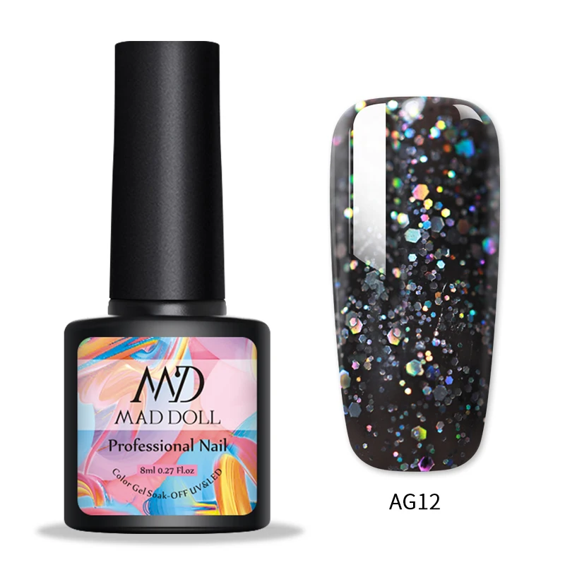 AG12 Mad Doll 8 мл цветной УФ-гель голографический блеск Полупостоянный впитывающий Гель-лак для нейл-арта лак маникюрный лак дизайн DIY - Цвет: AG12