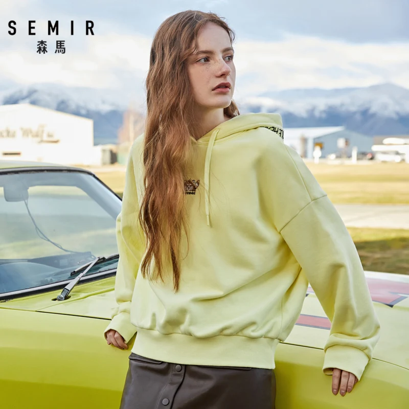 SEMIR свитер женский с капюшоном Сетка Красный Ранняя осень милый забавный короткий параграф свободный капюшон корейский с капюшоном толстовки для женщин