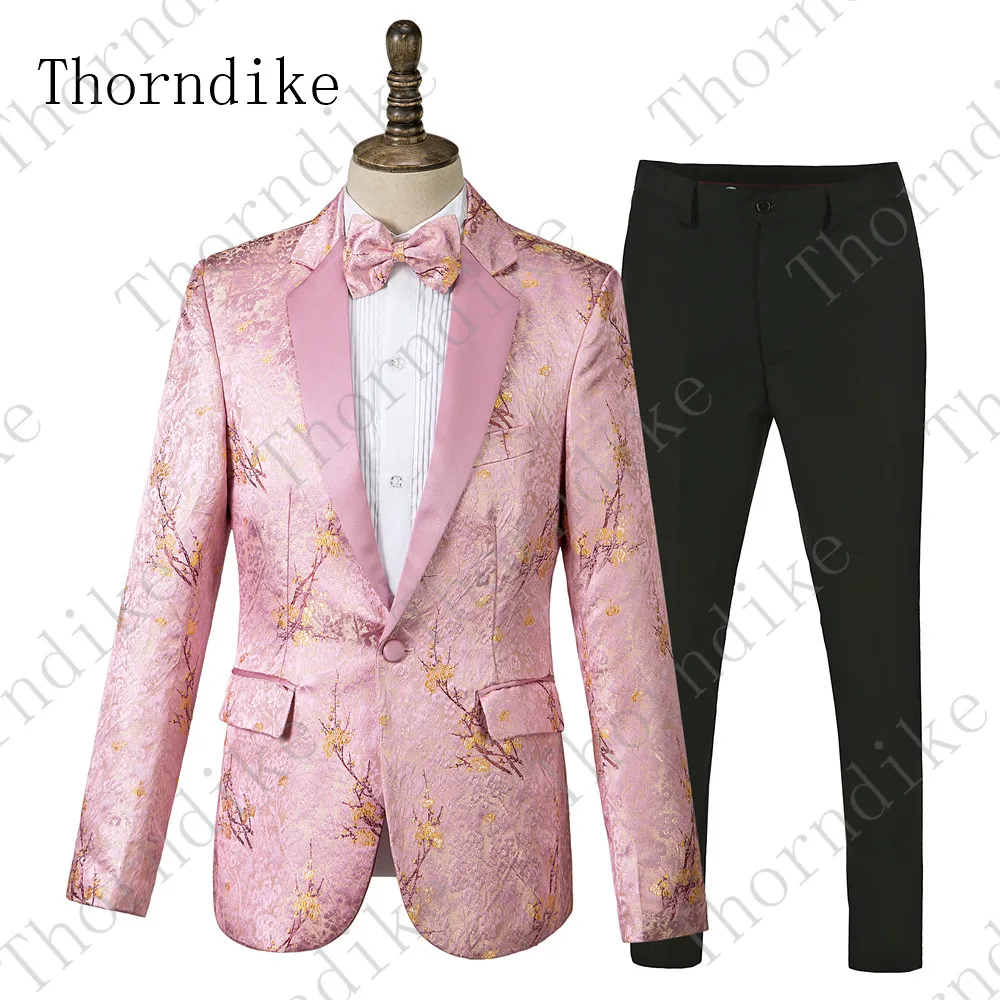 Thorndike(куртка+ брюки), высококачественные мужские костюмы, модный жаккардовый Мужской приталенный Повседневный Свадебный костюм для мужчин, костюм для выпускного вечера