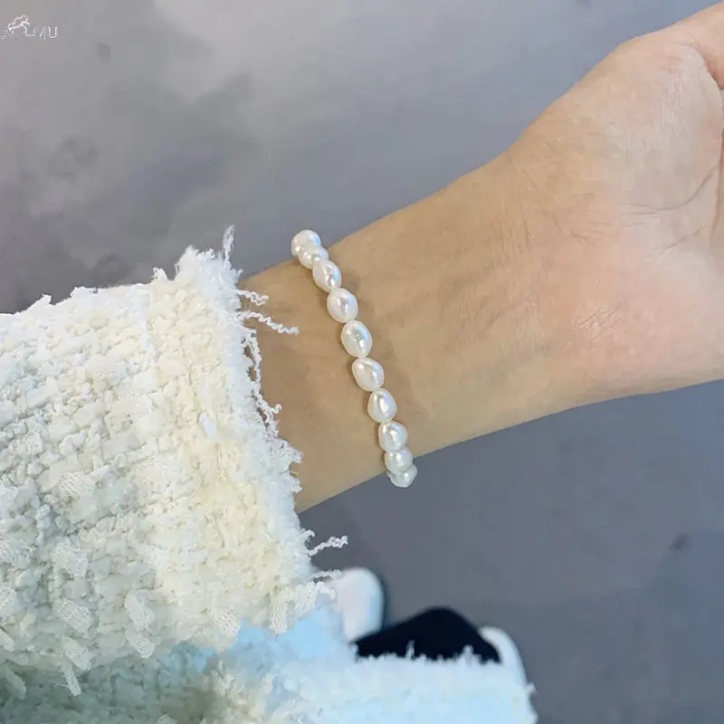 AOMU Women Wedding Bracelet Natural Baroque Pearl Bracelet Bangle For Women Vintage Hand Jewelry Accessories