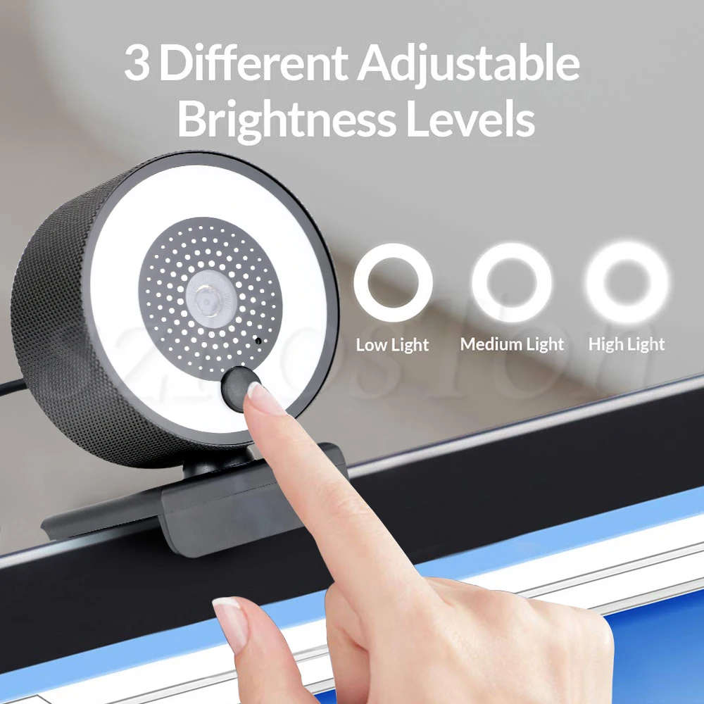 60FPS Autofocus Webcam 1080P 2K HD Web Camera for PC Laptop Computer with Microphone Ring Light Tripod web cam for Steam OBS