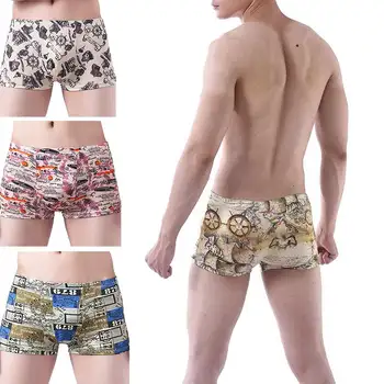 

Breathable Men Underwear Map Printed Sexy Short Loose Boxer Men Low Waist Boxers