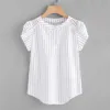 Fashion Blouses Striped Print Shirt Tops Hollow Out Short Butterfly Sleeve Blouse Top Solid Summer Casual Women Shirts Tunic 1
