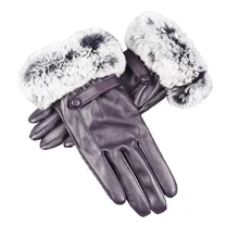Модные зимние; вязанные; шерстяные перчатки с сенсорным экраном женские черные кожаные перчатки осень-зима теплые варежки из кроличьего меха