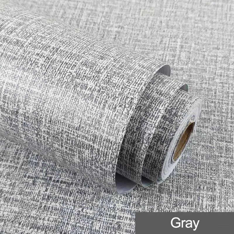 Gray Тканевые обои самоклеящиеся обои ПВХ Обычная гостиная льняная общежития наклейка для ремонта ТВ фон обои - Цвет: Gray