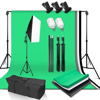 

Photography Background Frame Support Softbox Lighting Kit Photo Studio Equipment Accessories 4Pcs Backdrop Cloth 2m Tripod Stand