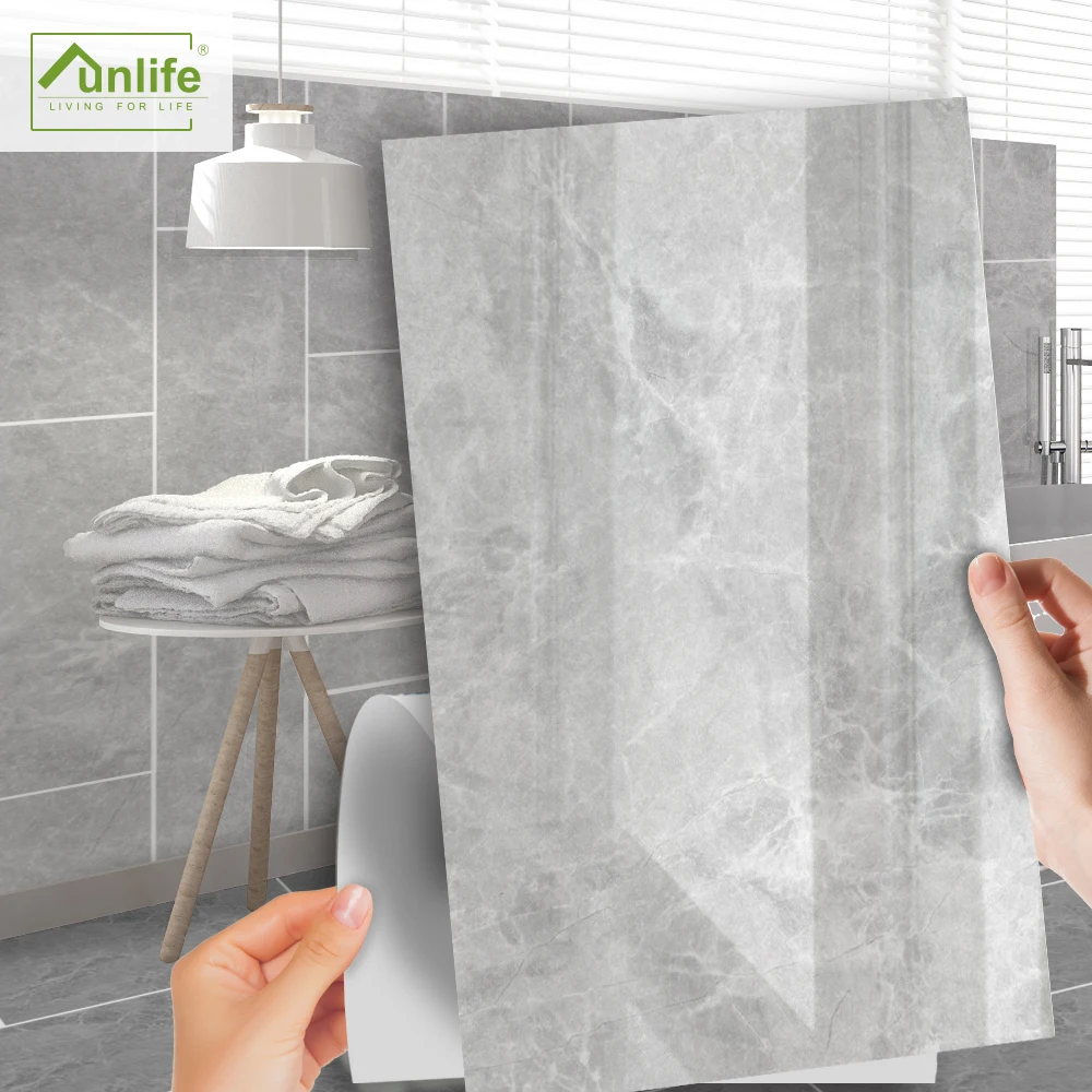

Funlife[R] NOUVELLE MAISON SERIES[TM] 30x60cm Grey Marble Waterproof Self-adhesive Tile Sticker For Floor Kitchen Bathroom Decor