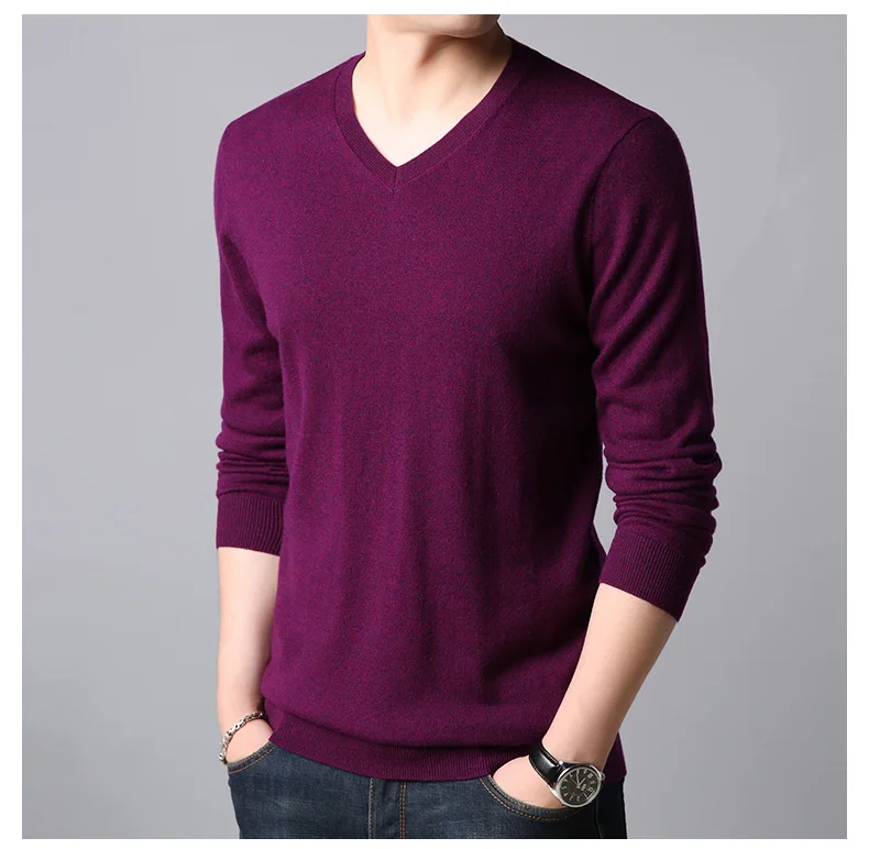 V-neck Thin Men Knitted Sweaters Slim Solid Big Boy Pullover Sweater England Style Blue Black Red Men Knit Wear Coat